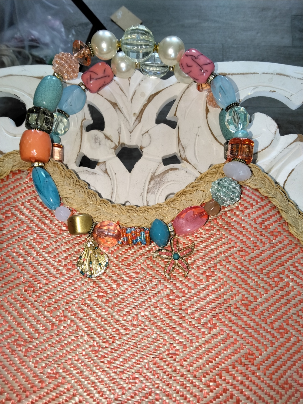 Bohemian Multicolor Beaded Necklace with Shell & Starfish Charms